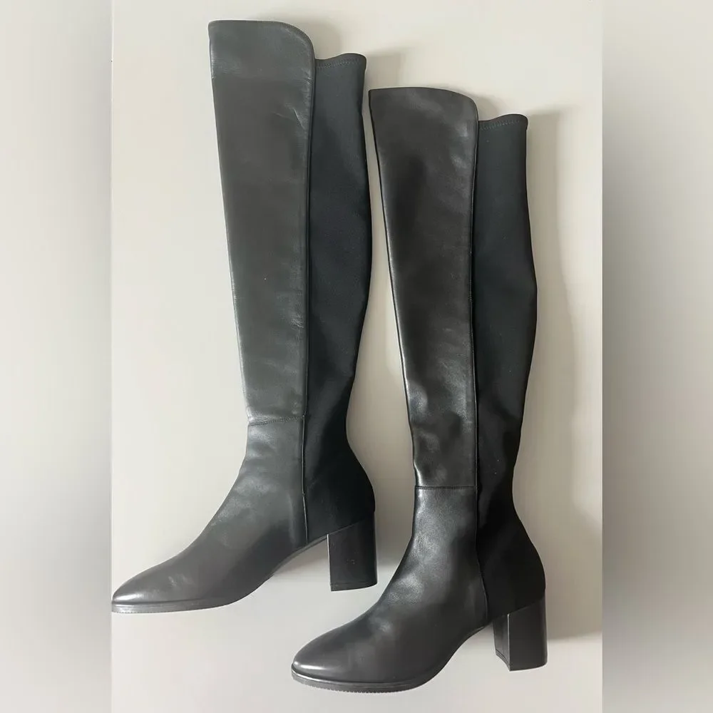 New Stuart Weitzman 5050 Bold Over the Knee Boot in Black Smooth Calf Size 8